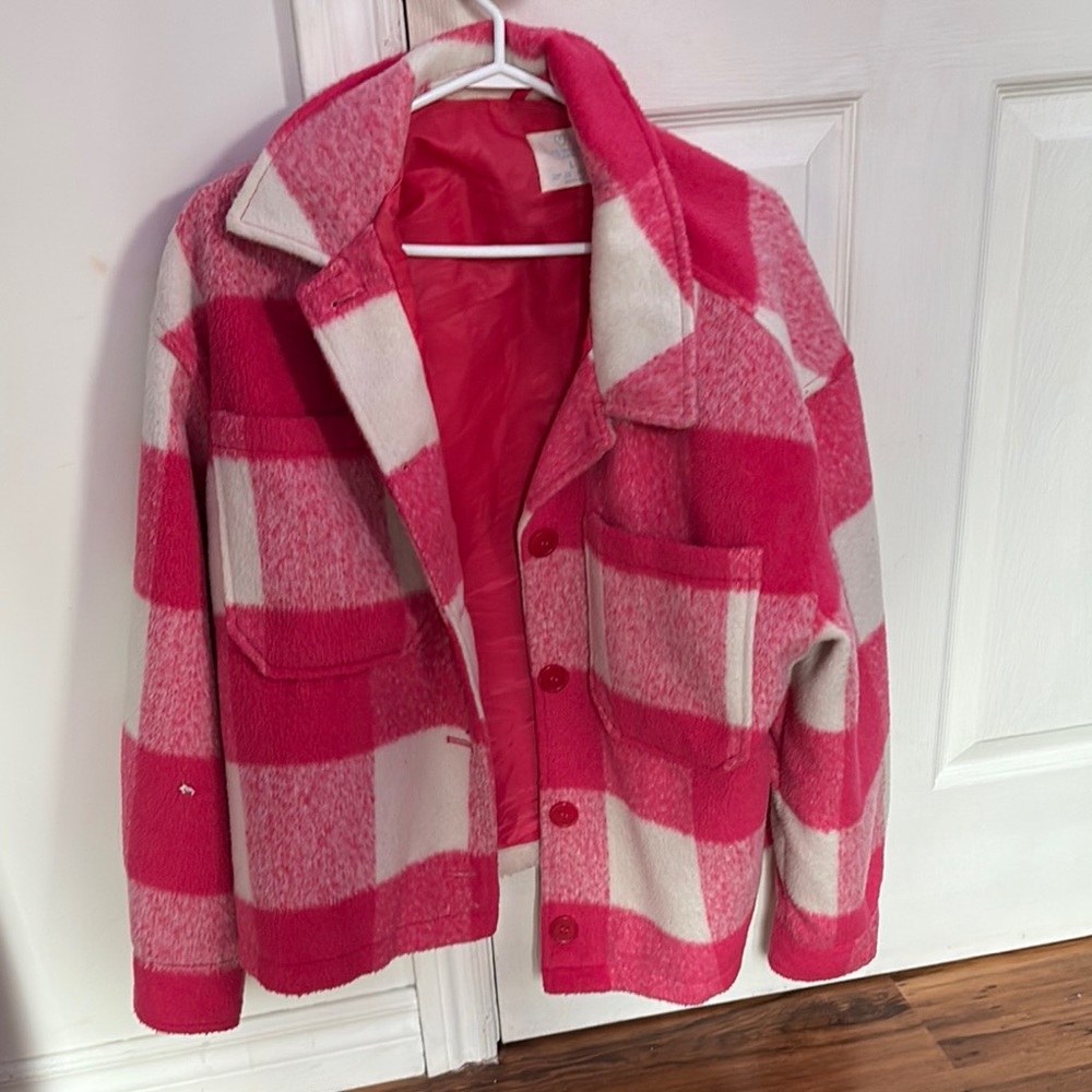 Primark Pink and White Teddy Jacket Cozy Casual Style